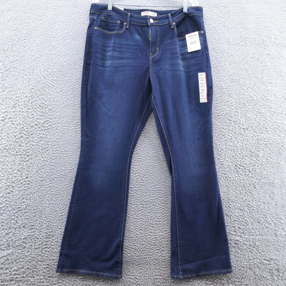 Levi Strauss Womens Signature Mid Rise Bootcut Jeans Blue Dark Wash 16 NEW